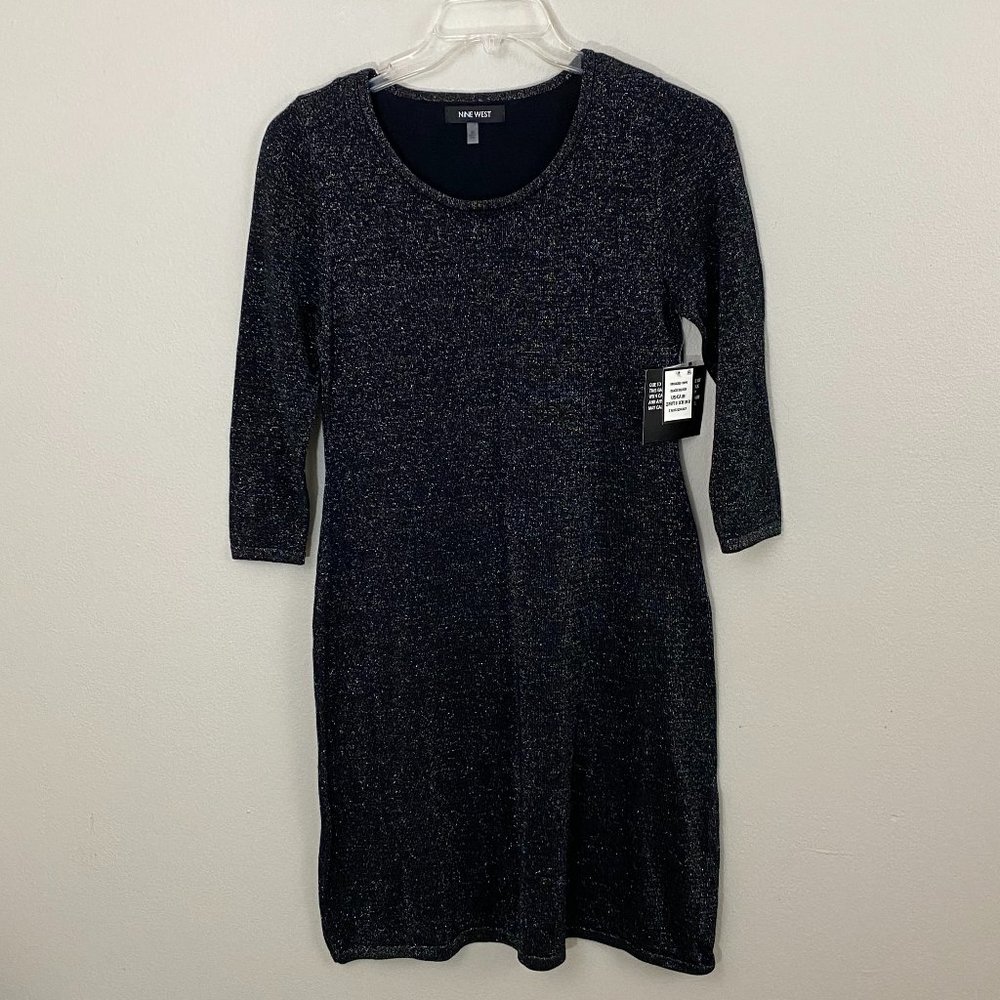 NWT Nine West Black Silver Metallic Cocktail Dress - Picture 2 of 5